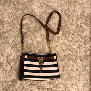 Navy and white purse with gold